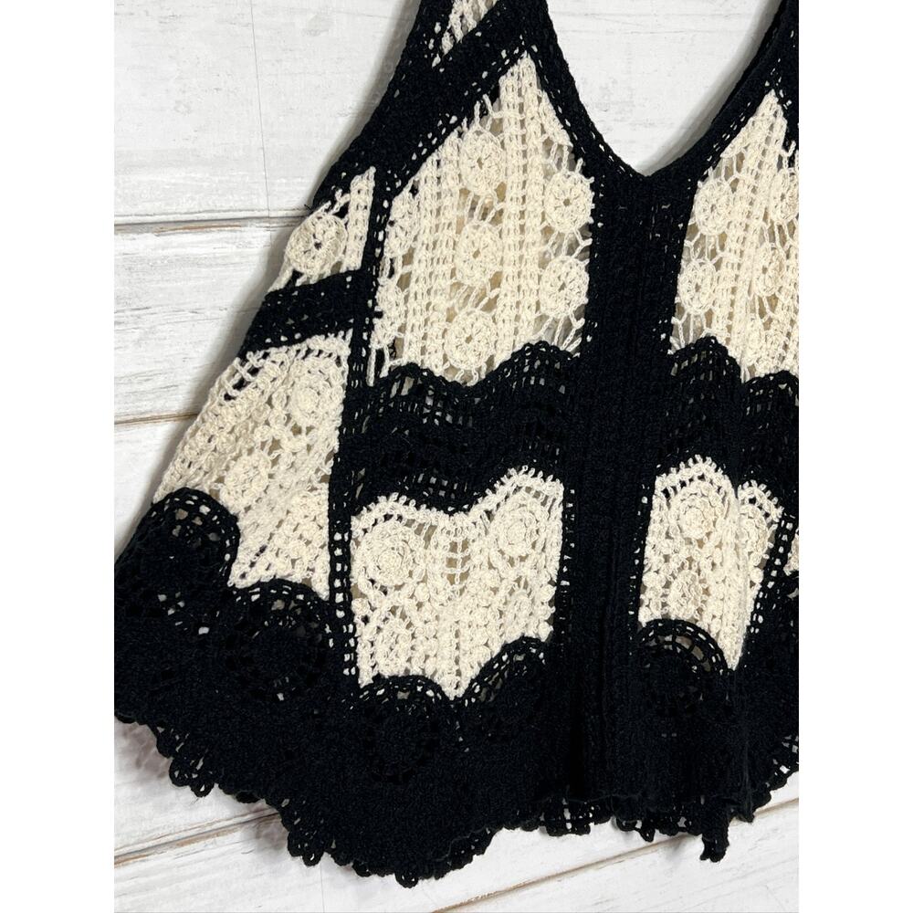 POL Crochet Tank Top Small Geometric Bohemian Sleeveless Black - Picture 3 of 9